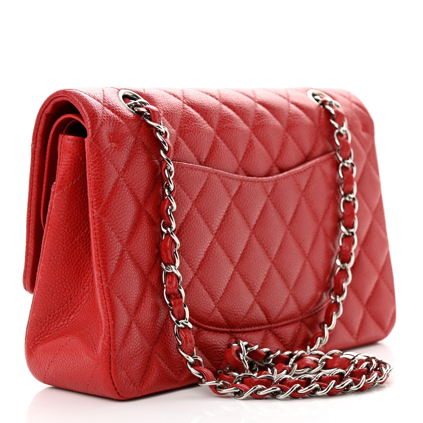 Caviar Quilted Medium Double Flap Red