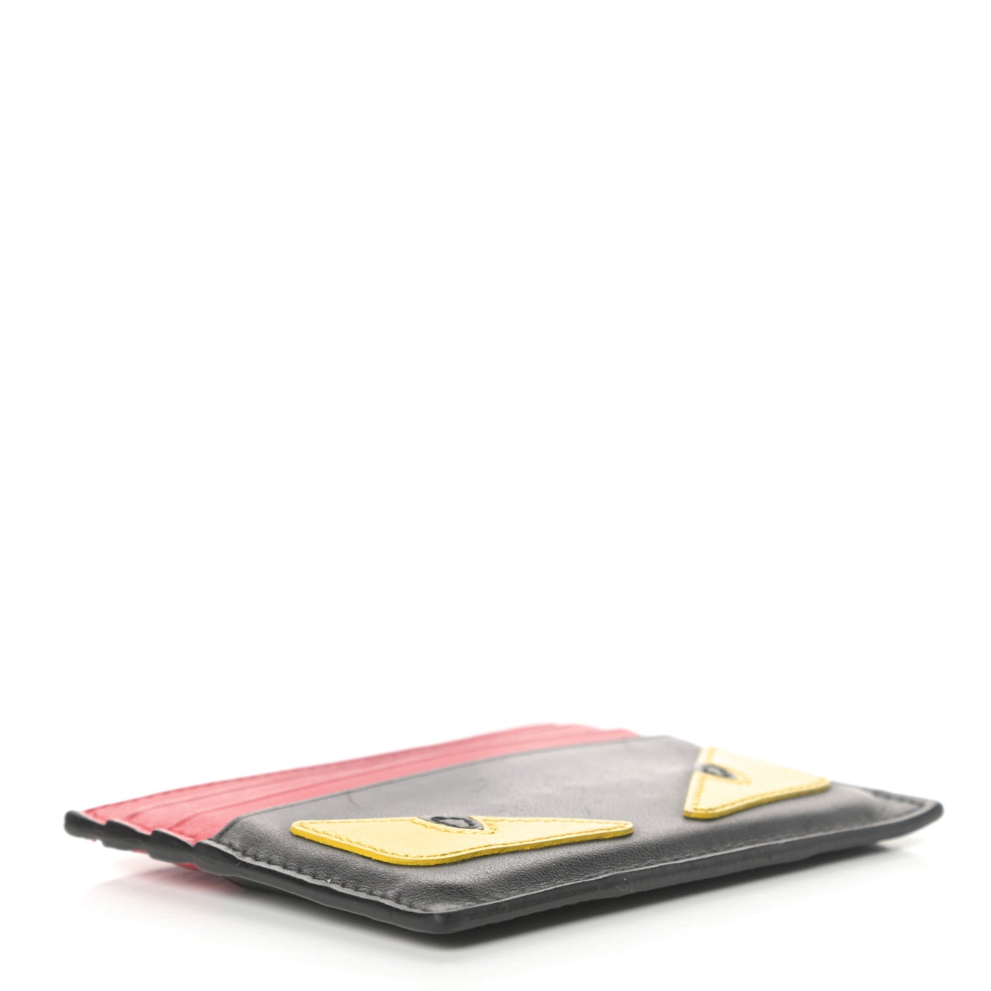 Vitello Century Monster Eyes Inlay Card Holder Black Giallo Rosso