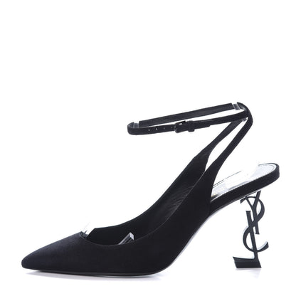 Saint Laurent Suede Opyum 110 Slingback Sandals 37 Black 1 of 11