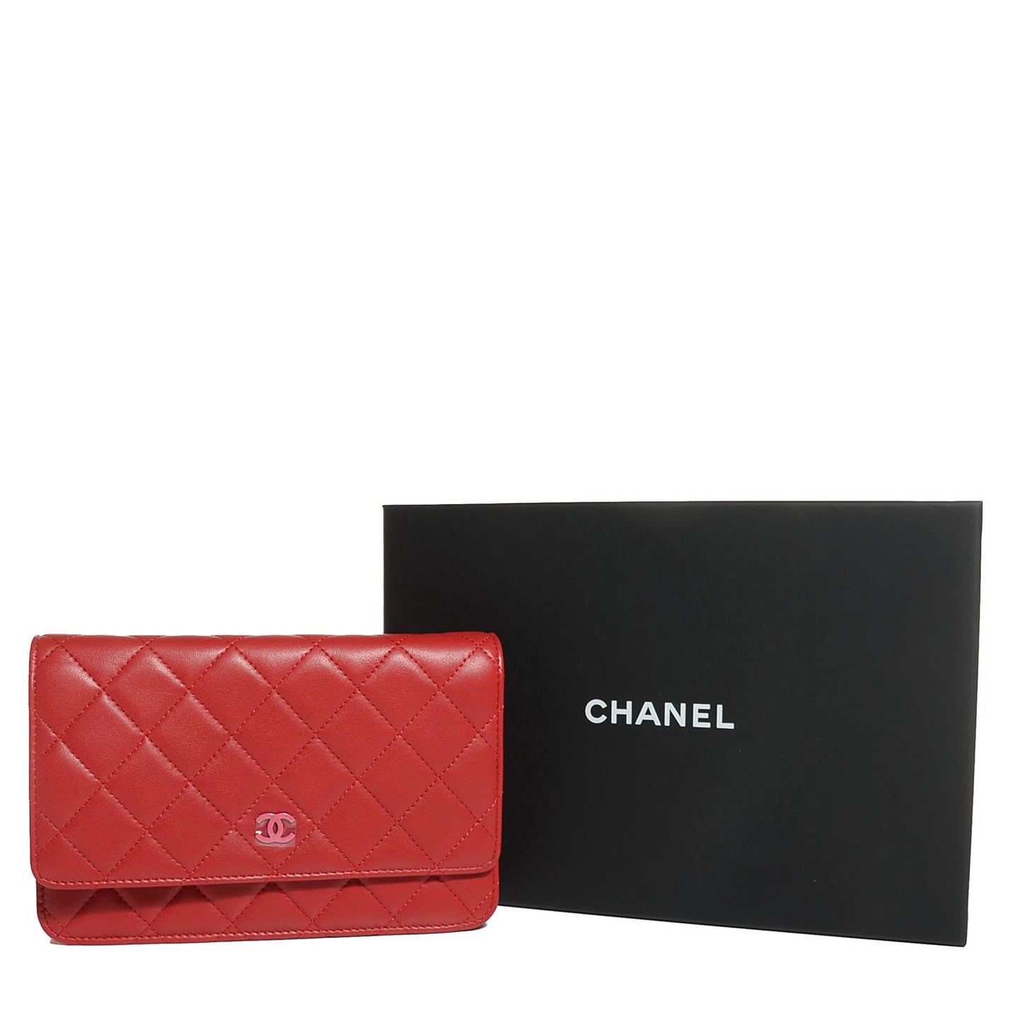 Lambskin Quilted Wallet On Chain WOC Red Pink