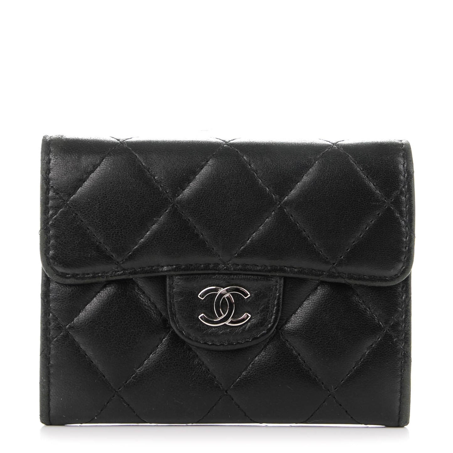 Lambskin Quilted Flap Card Holder Wallet Black