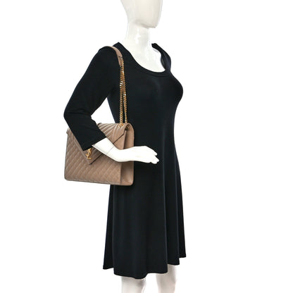 Saint Laurent Grain De Poudre Mixed Matelasse Large Triquilt Monogram Satchel Dark Beige 2 of 10