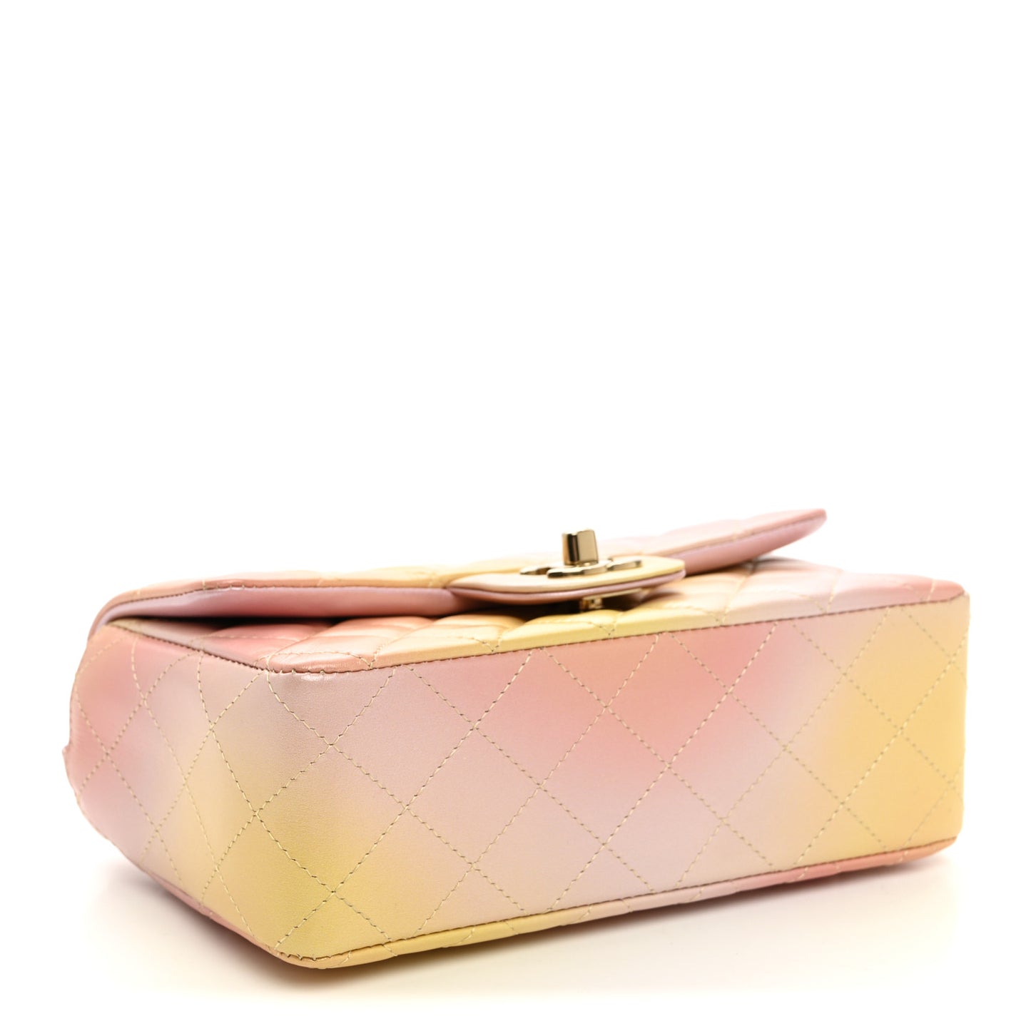 Lambskin Quilted Tie Dye Ombre Mini Rectangular Flap Yellow Multicolor