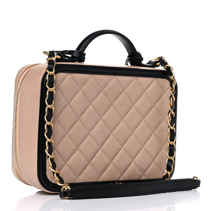 Chanel Caviar Quilted Medium CC Filigree Vanity Case Beige Black 3 of 13