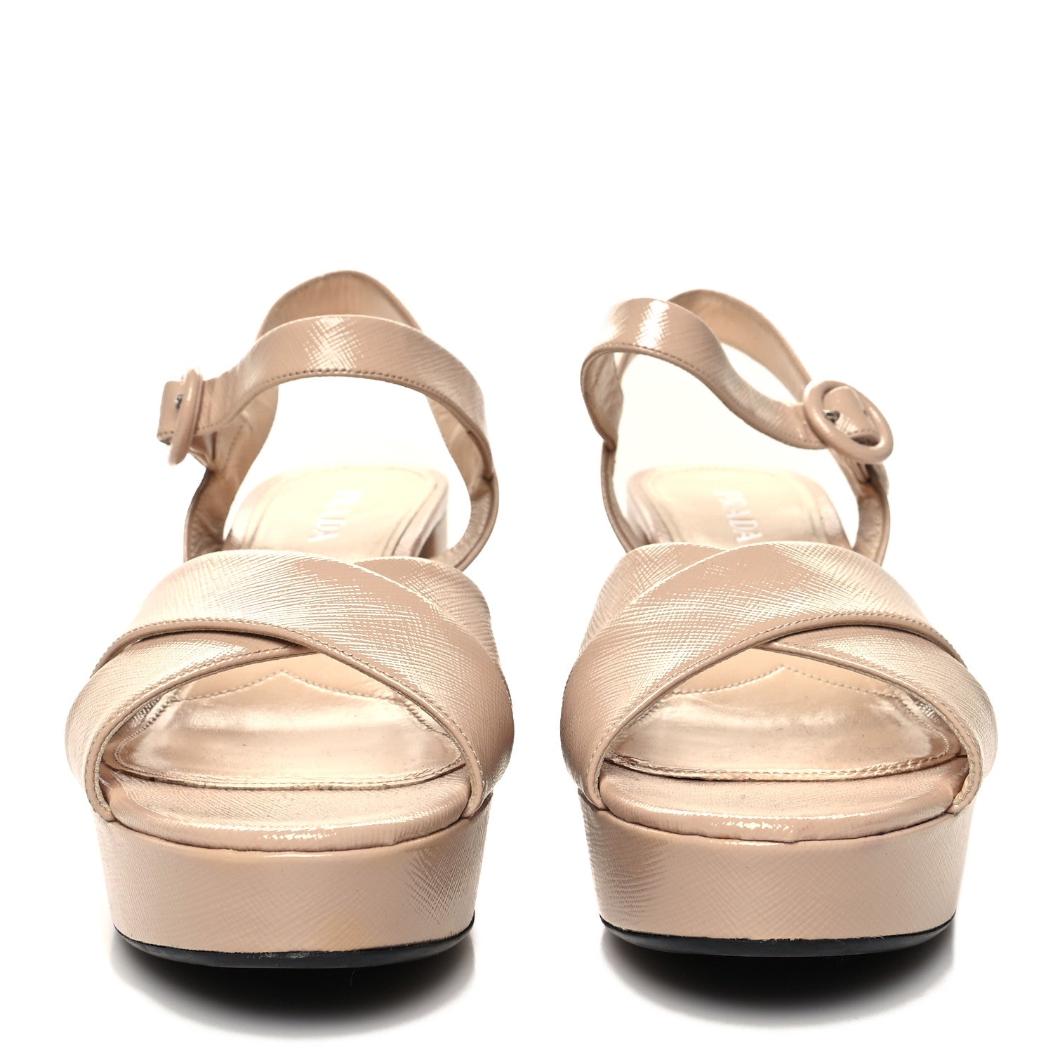 Prada Vernice Saffiano Embossed Crisscross Platform 20/65mm Sandals 40 Beige 2 of 10