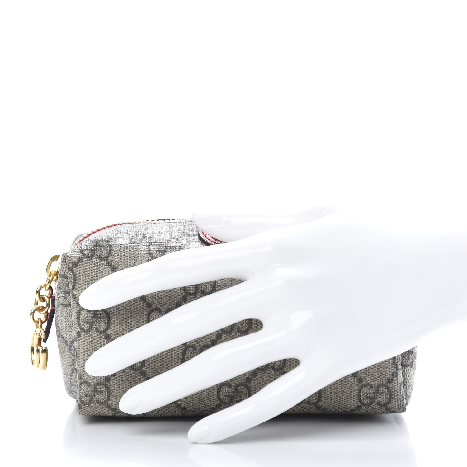 Gucci Soft GG Supreme Monogram Calfskin Small Ophidia Cosmetic Case Beige Ebony Hibiscus Red 2 of 8
