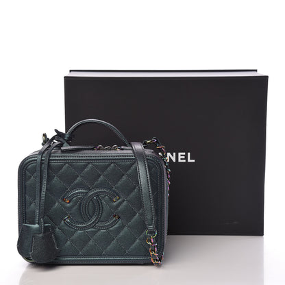 Chanel Iridescent Caviar Quilted Medium CC Filigree Vanity Case Dark Turquoise 11 of 15