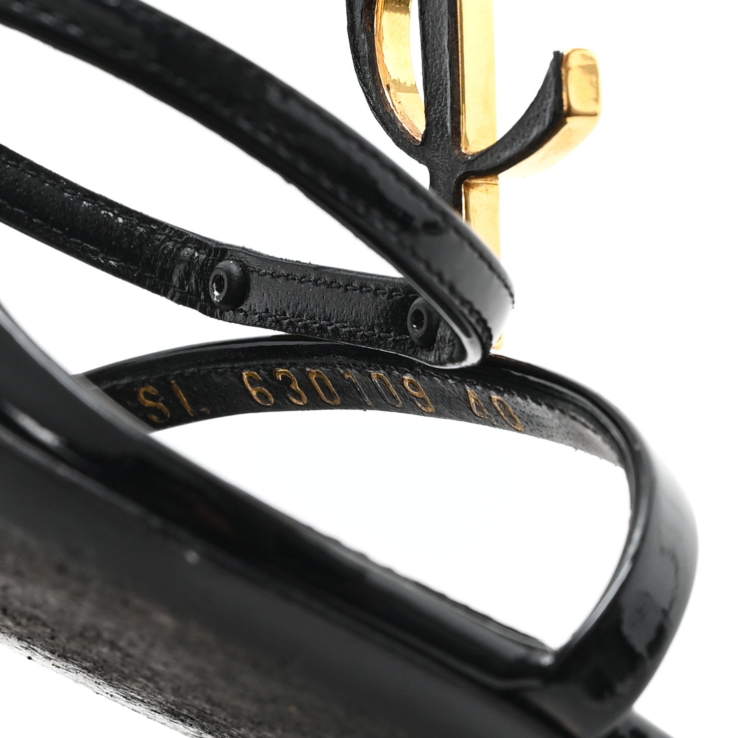 Saint Laurent Patent Cassandra 100 Ankle Strap Sandals 40 Black 9 of 10