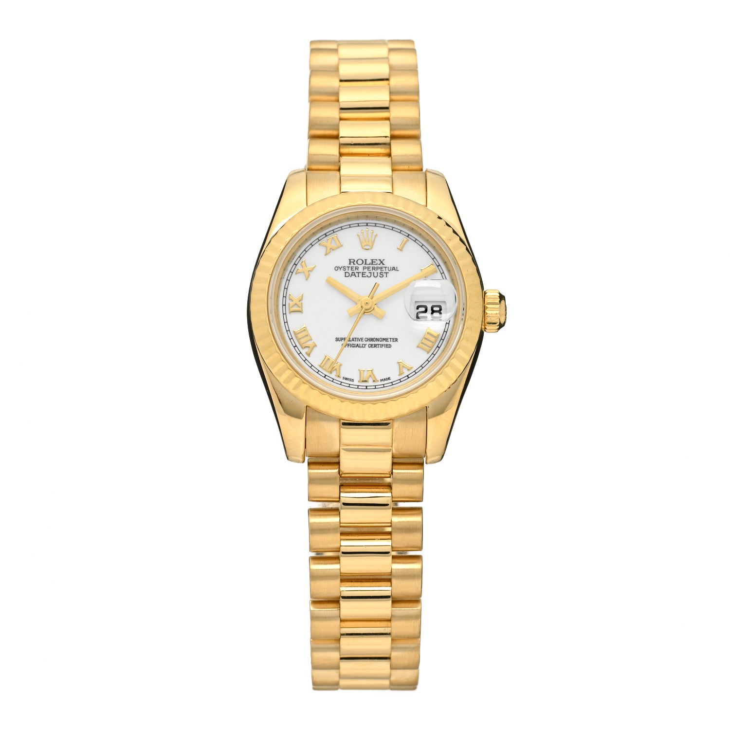 Rolex 18K Yellow Gold 26mm Oyster Perpetual Datejust President Watch White Roman 179178 1 of 4