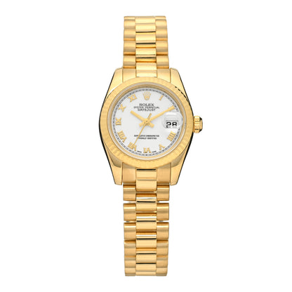 Rolex 18K Yellow Gold 26mm Oyster Perpetual Datejust President Watch White Roman 179178 1 of 4