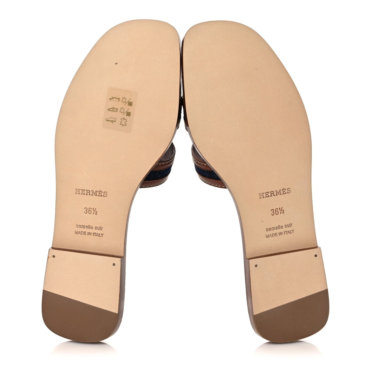 Calfskin Denim Oran Sandals 36.5 Bleu Brut Gold