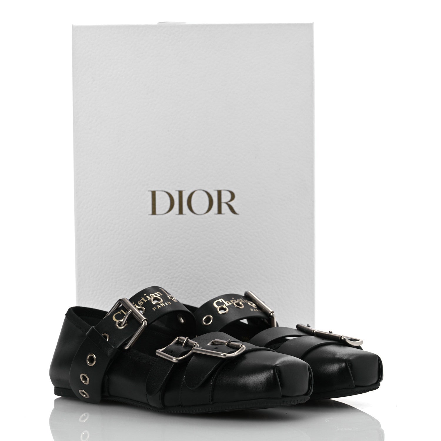Christian Dior Calfskin Punk Ballet Flats 36 Black 1663154