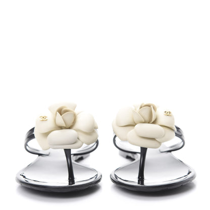 Chanel Jelly Camellia Thong Sandals 35 Black Ivory 2 of 9