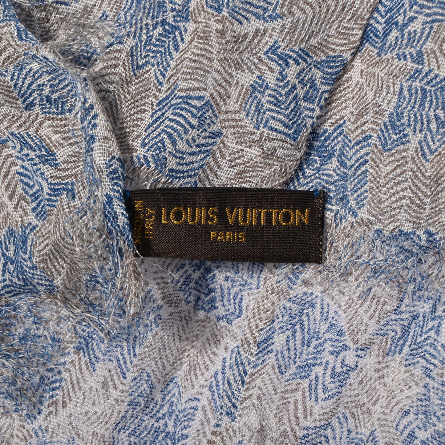 Cotton Linen Etole Damier Palm Stole Blue