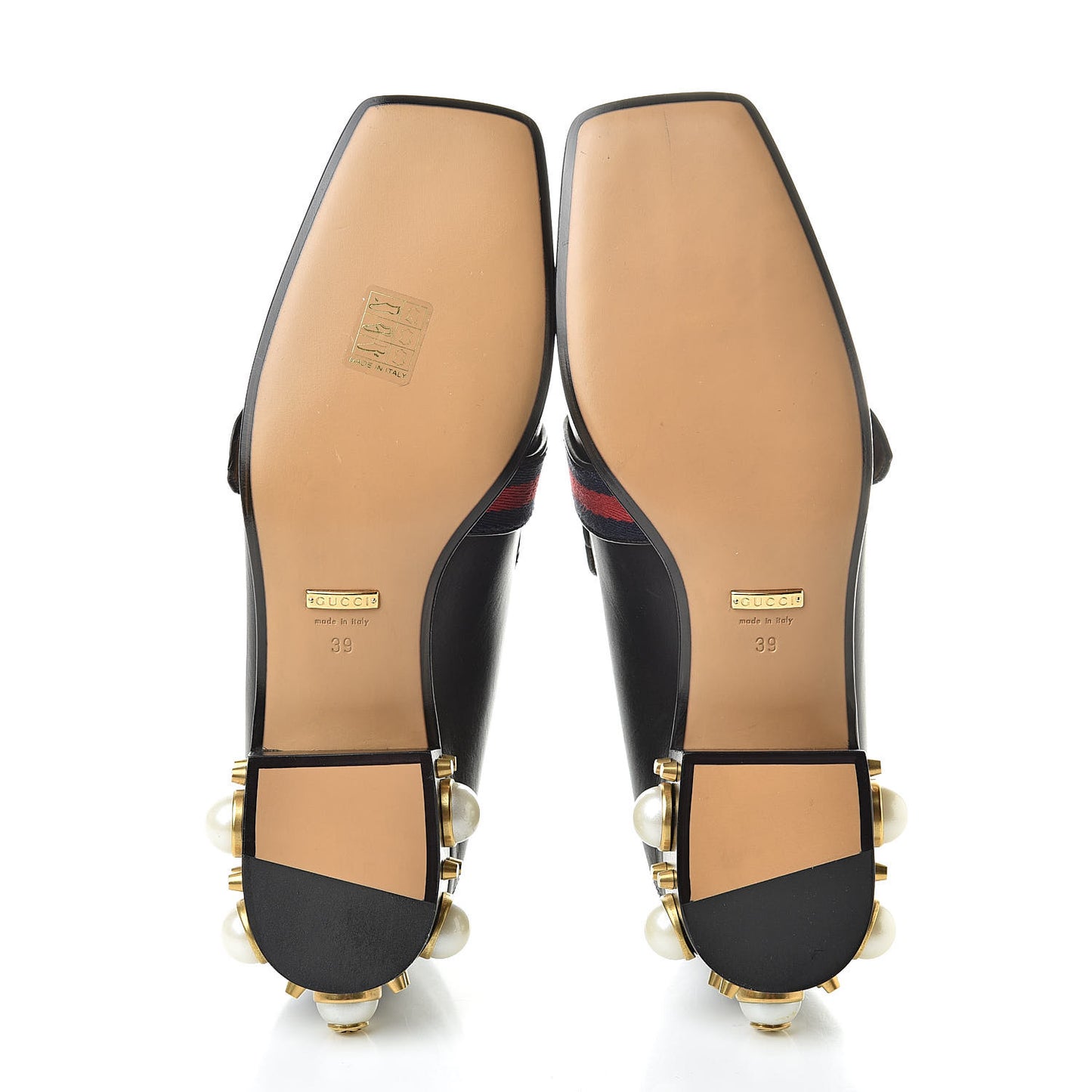 Betis Glamour Calfskin Web Pearl Embellished Peyton 35mm Loafer Pumps 39 Black