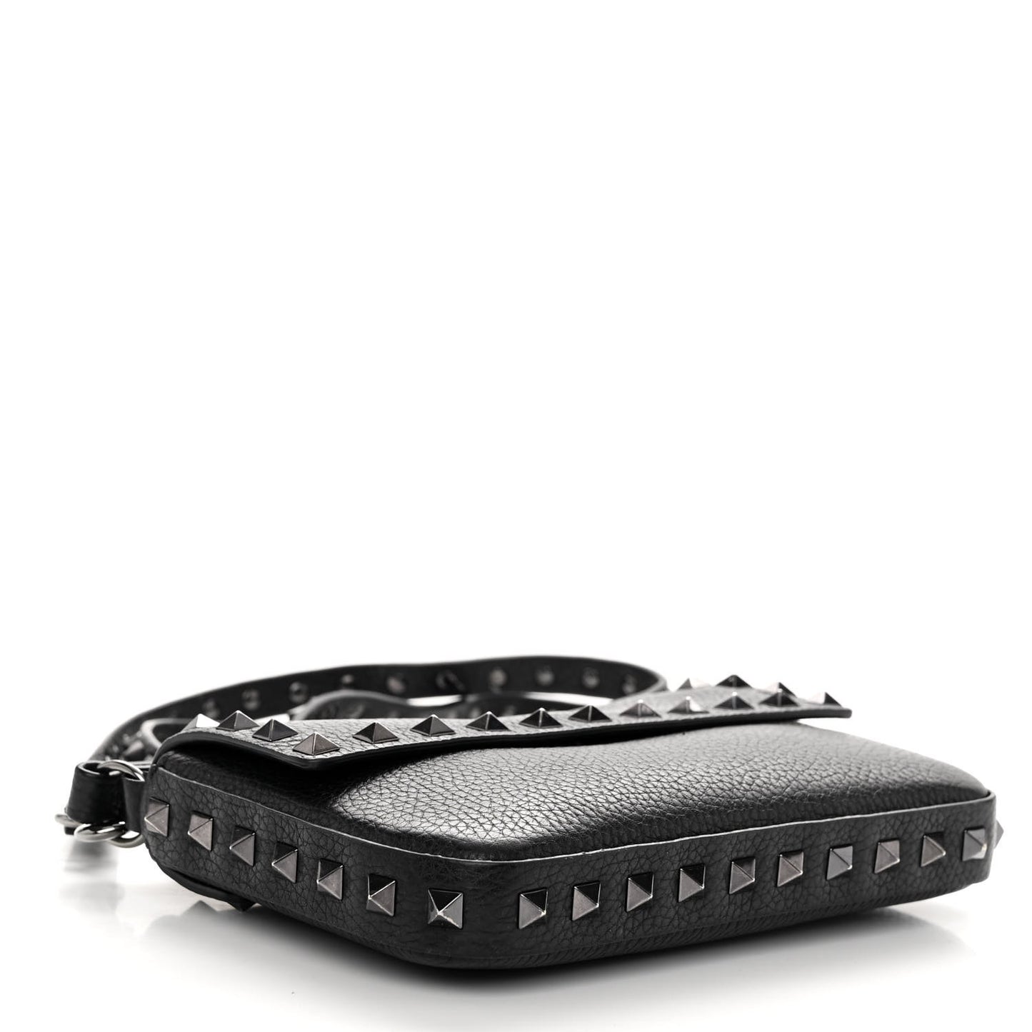 Grainy Calfskin Rockstud Crossbody Pouch Black