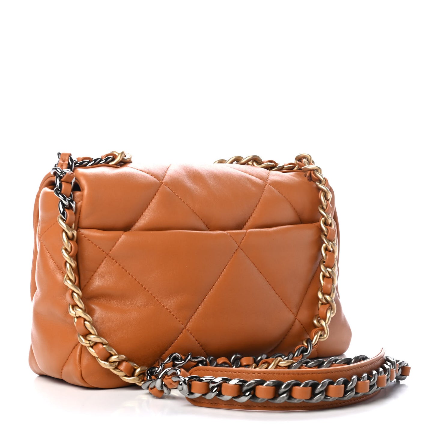 Lambskin Quilted Medium Chanel 19 Flap Light Brown