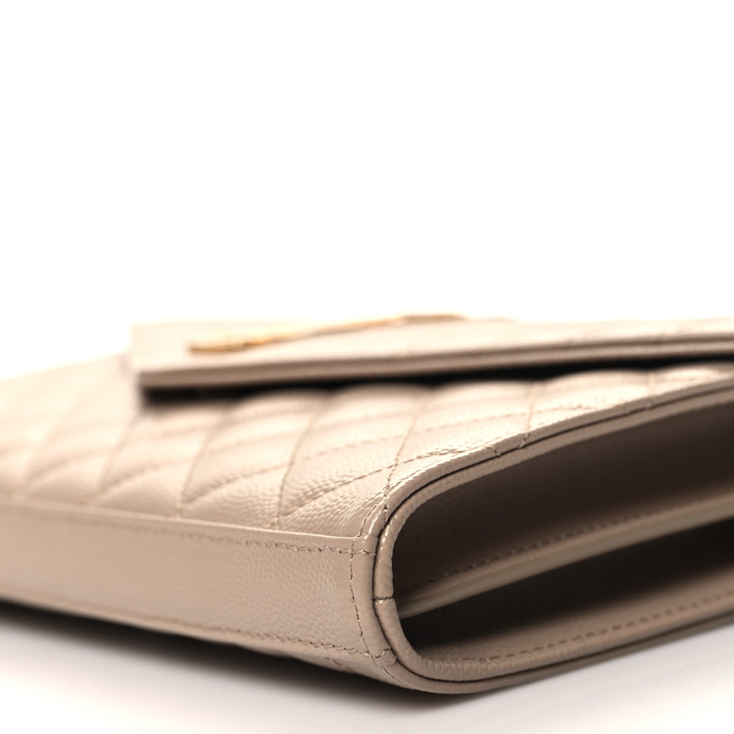 Saint Laurent Grain De Poudre Mixed Matelasse Triquilt Monogram Chain Wallet Dark Beige 11 of 12