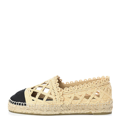 Chanel Woven Fabric Grosgrain CC Espadrilles 37 Beige Black 1 of 12