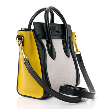 Celine Elephant Calfskin Nano Tri-Color Luggage Yellow Black 3 of 15
