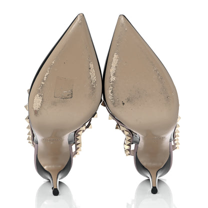 Valentino Garavani Patent Nappa Rockstud Ankle Strap 100mm Pumps 39 Black Poudre 5 of 8
