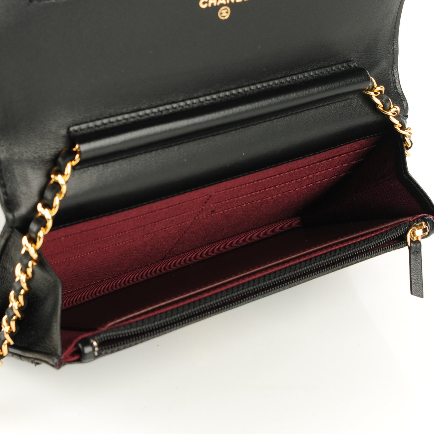 Lambskin Quilted Wallet On Chain WOC Black