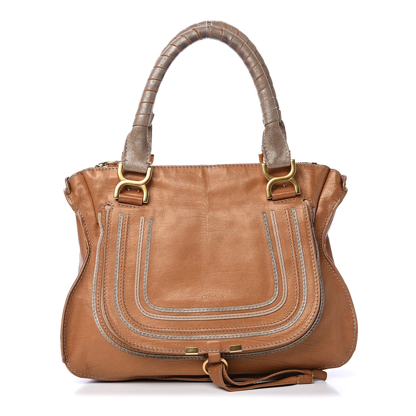 Metallic Calfskin Medium Marcie Satchel Brown