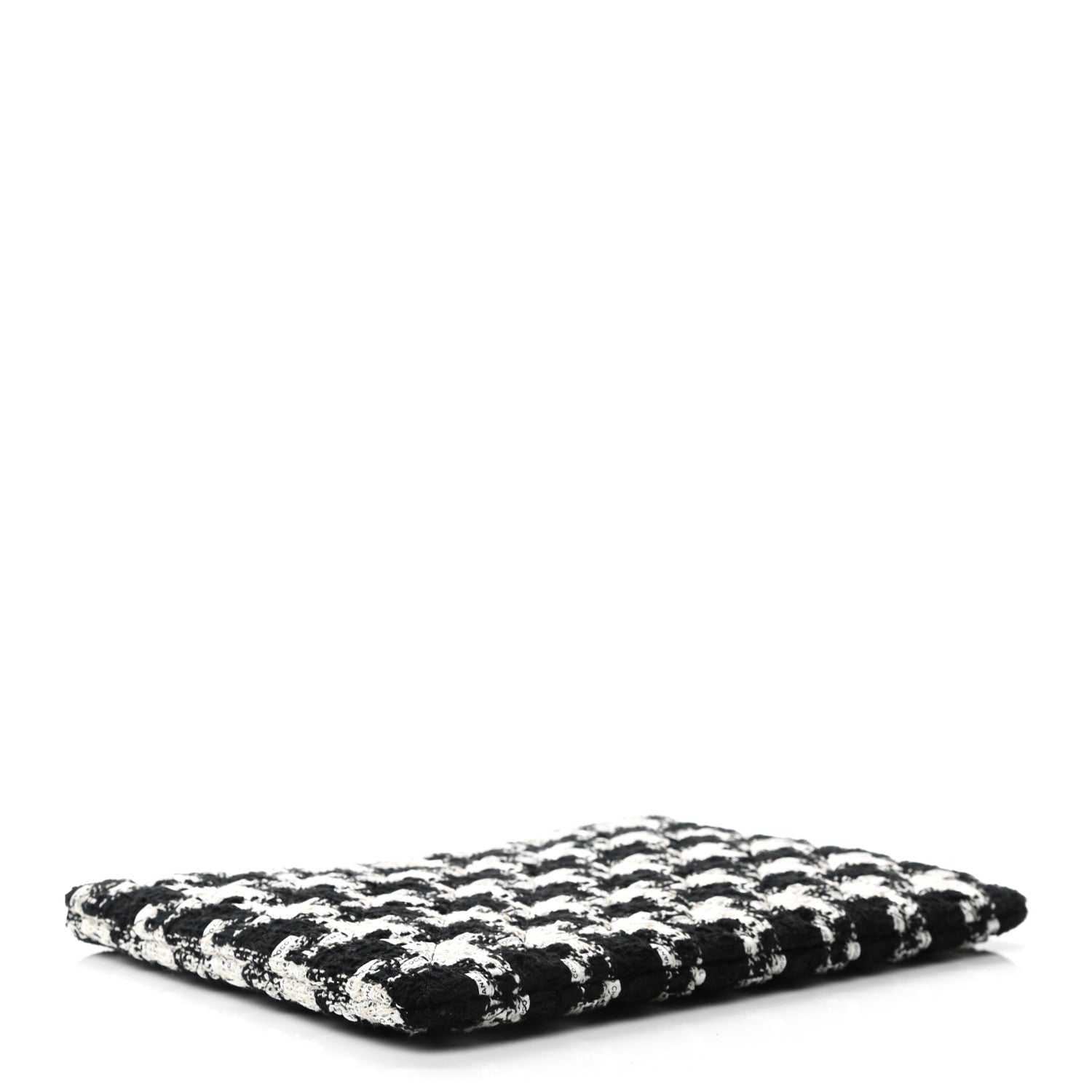 Chanel Tweed Quilted Medium Cosmetic Pouch Black Ecru White 4 of 8