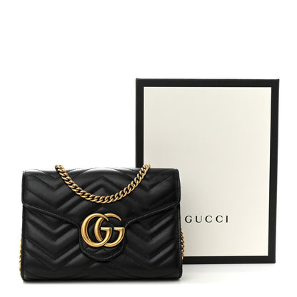 Gucci Calfskin Matelasse GG Marmont Chain Wallet Black 13 of 13