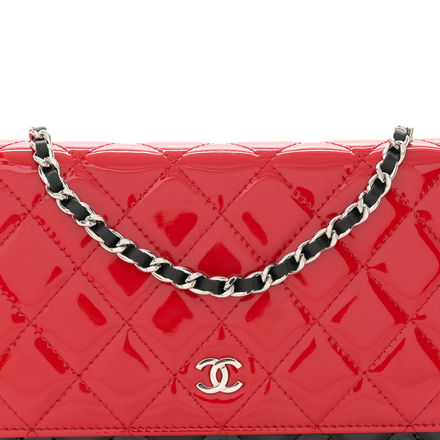 Chanel Patent Quilted Bi-Color Wallet On Chain WOC Red Black 10 of 12