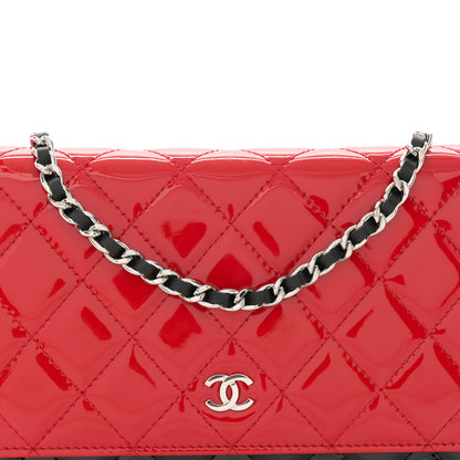 Chanel Patent Quilted Bi-Color Wallet On Chain WOC Red Black 10 of 12