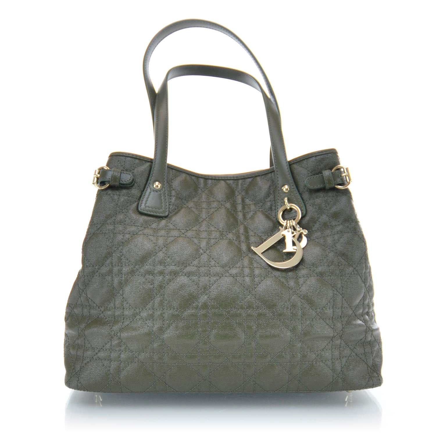 Christian Dior Coated Canvas Cannage Small Panarea Tote Olive 1 of 9