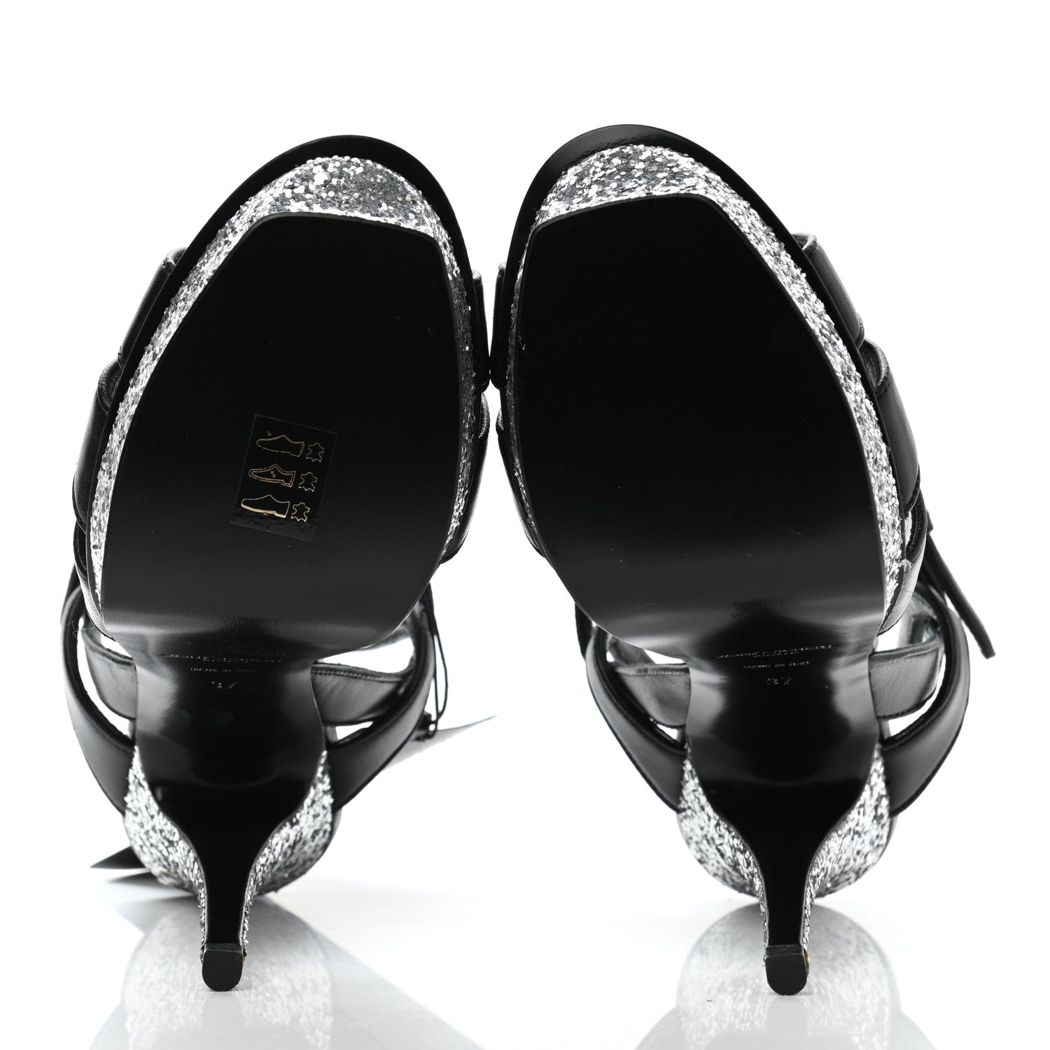 Saint Laurent Nappa Glitter Tribute Sandals 37 Black Argento 5 of 8