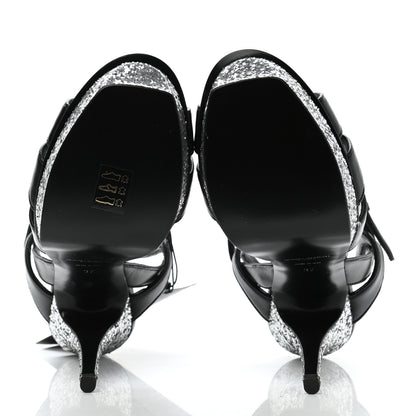 Saint Laurent Nappa Glitter Tribute Sandals 37 Black Argento 5 of 8