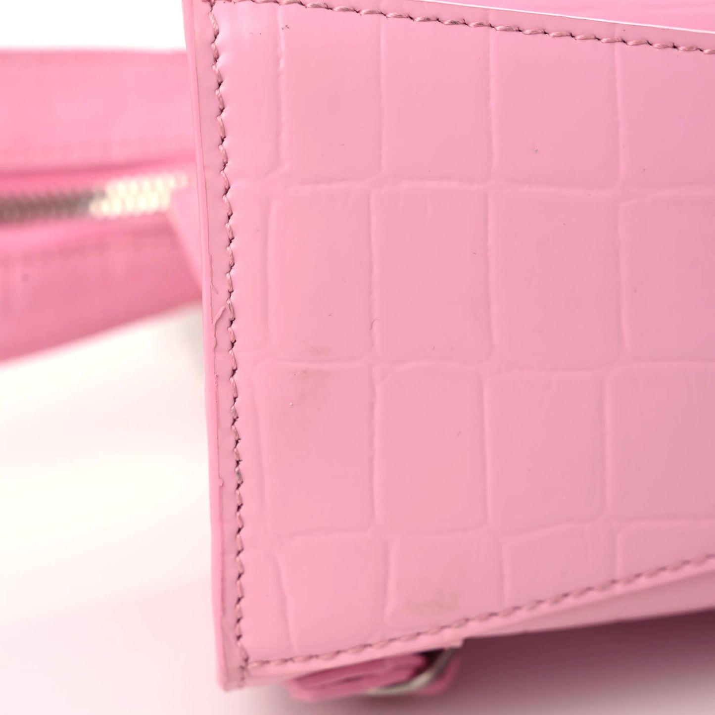 Semi Shiny Calfskin Crocodile Embossed Neo Classic Silver Hardware Mini City Pink