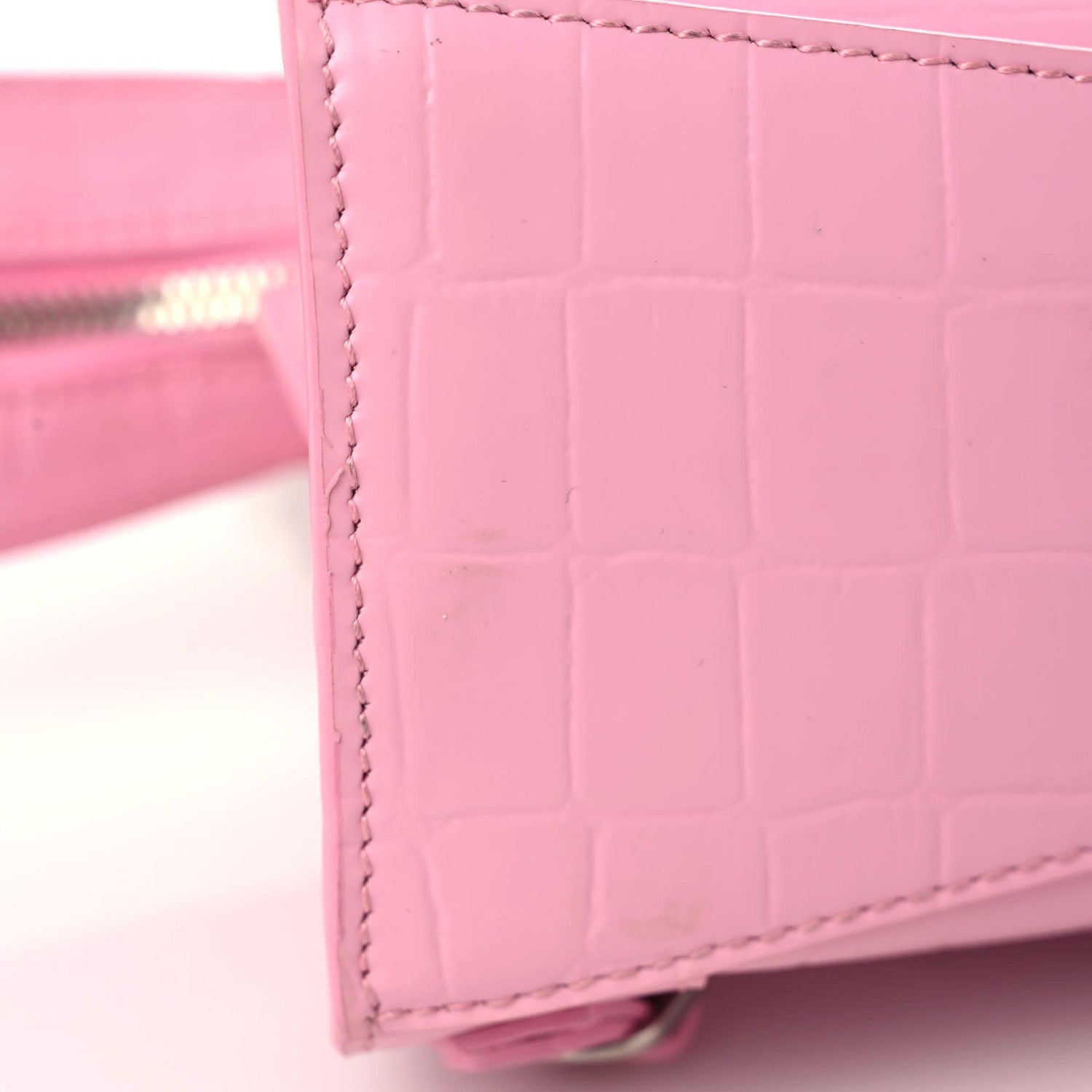 Balenciaga Semi Shiny Calfskin Crocodile Embossed Neo Classic Silver Hardware Mini City Pink 10 of 22