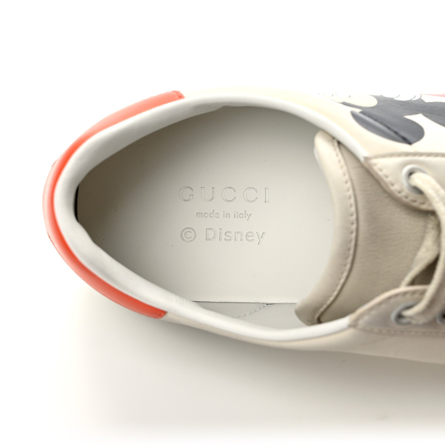 Gucci X DISNEY Miro Soft Calfskin Mickey Mouse Print Womens Ace Sneakers 37.5 Ivory Deep Orange 8 of 11