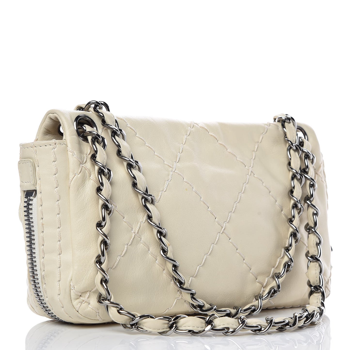 Calfskin Stitched Expandable Flap White