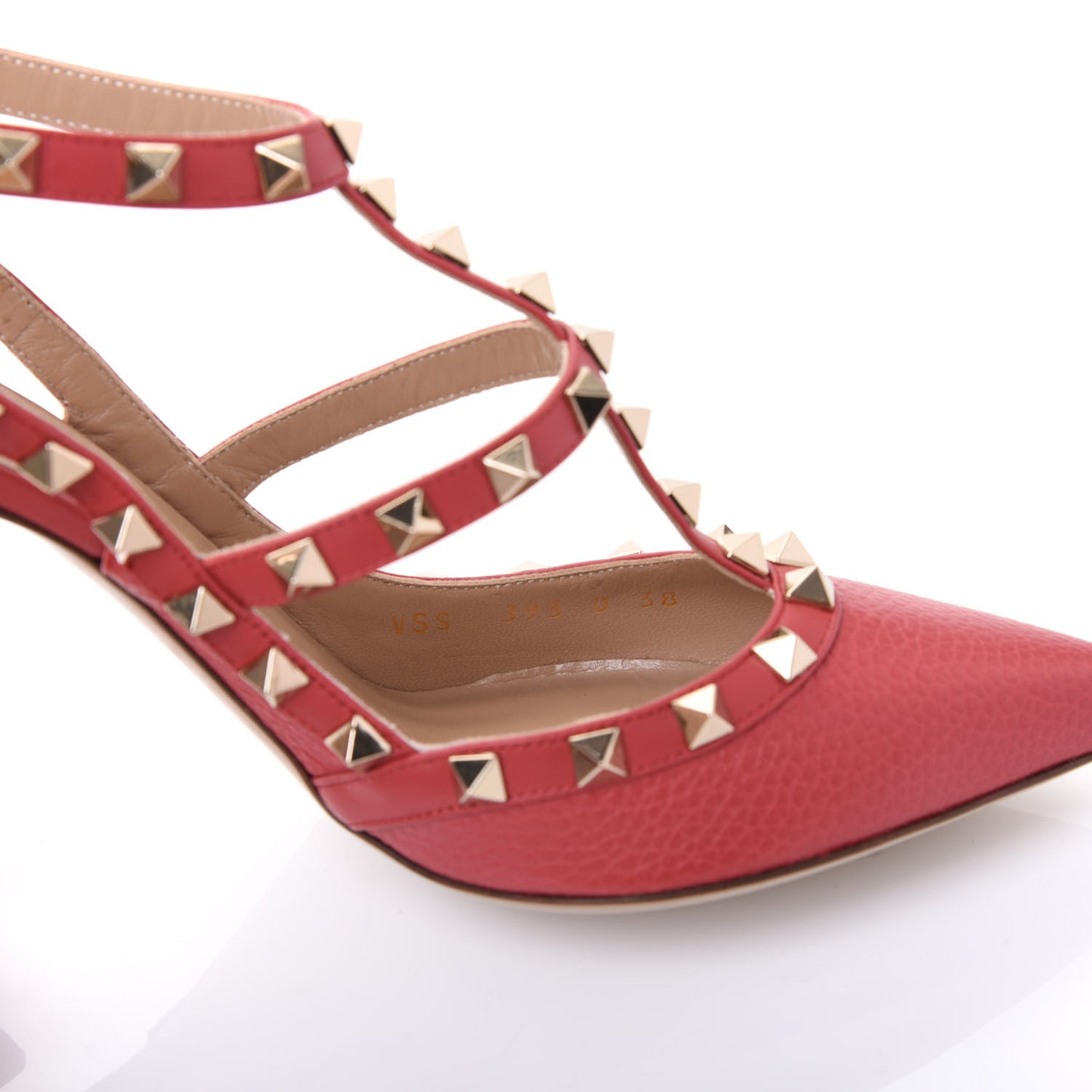 Pebbled Calfskin Rockstud Ankle Strap 100mm Pumps 38 Rock Pink