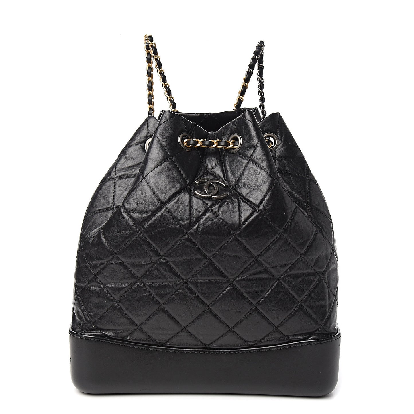 Aged Calfskin Quilted Gabrielle Backpack Black
