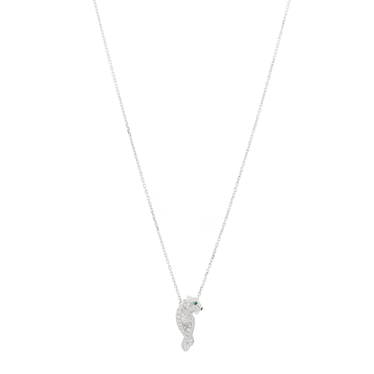 18K White Gold Diamond Tsavorite Black Onyx Panthere De Cartier Pendant Necklace