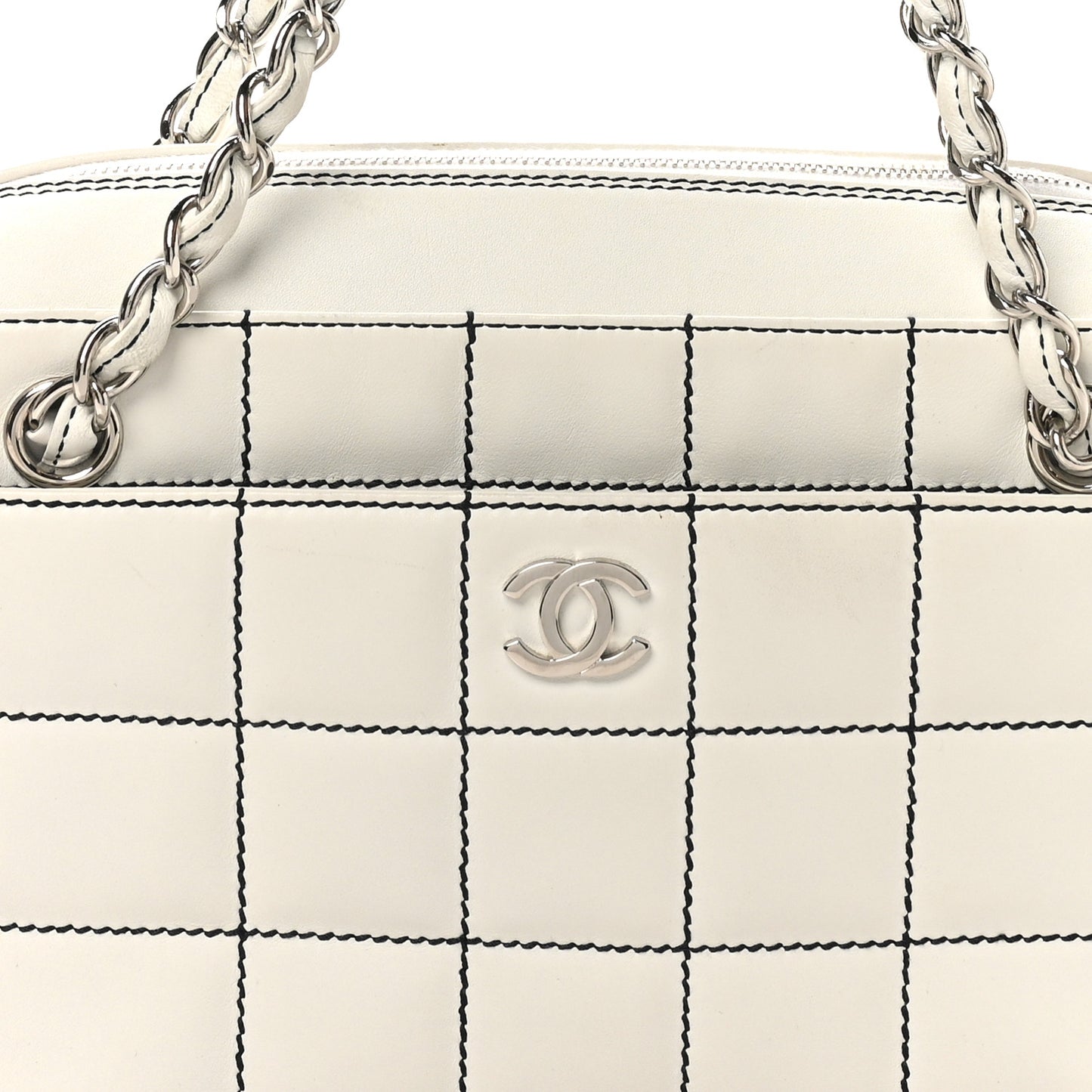 Lambskin Stitched Chocolate Bar Shoulder Bag White
