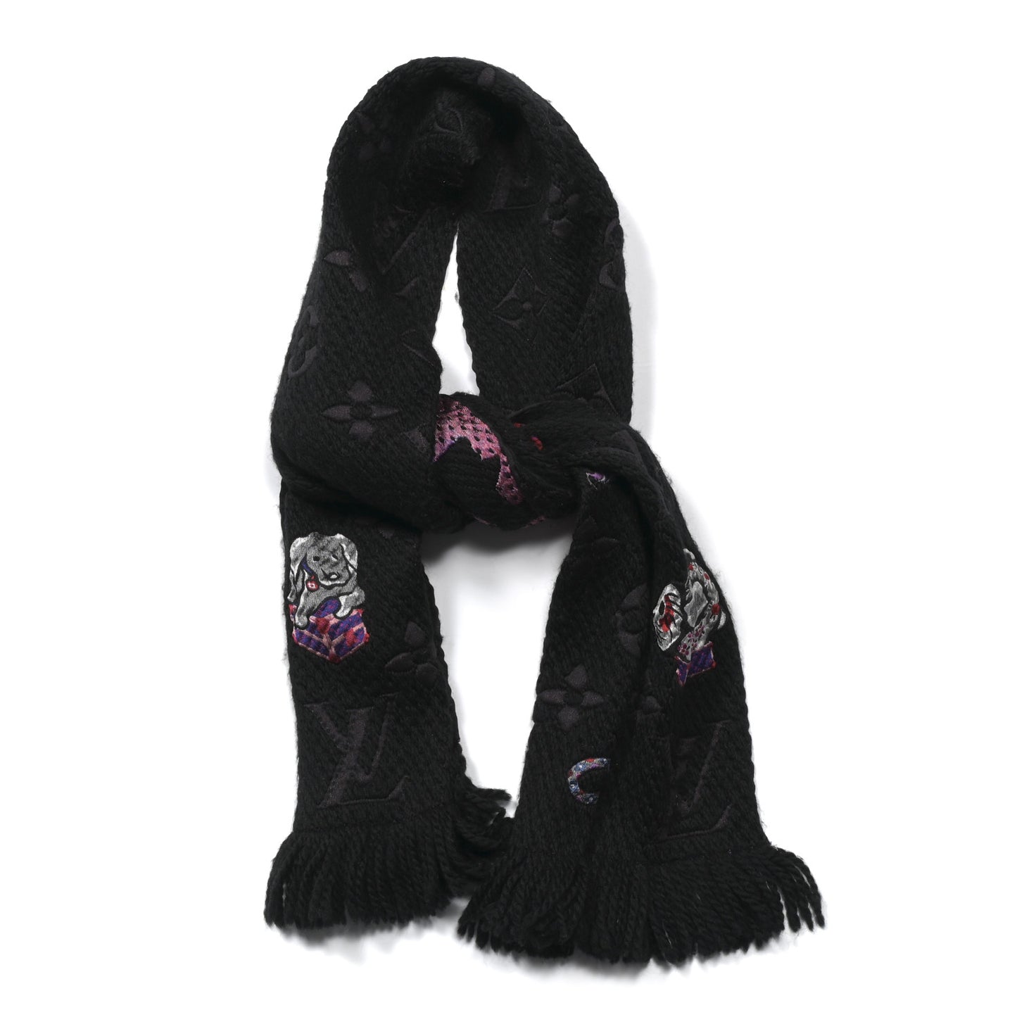 Wool Silk Superstition Logomania Scarf Black