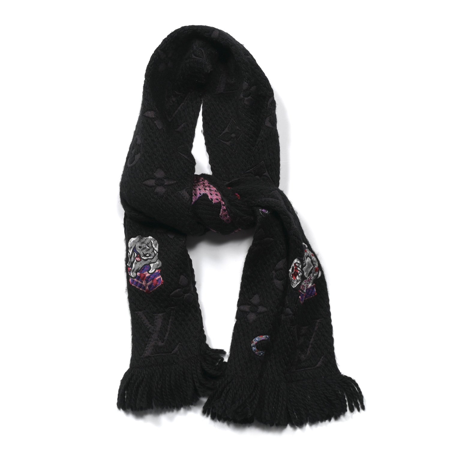Louis Vuitton Wool Silk Superstition Logomania Scarf Black 1 of 5