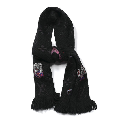 Louis Vuitton Wool Silk Superstition Logomania Scarf Black 1 of 5