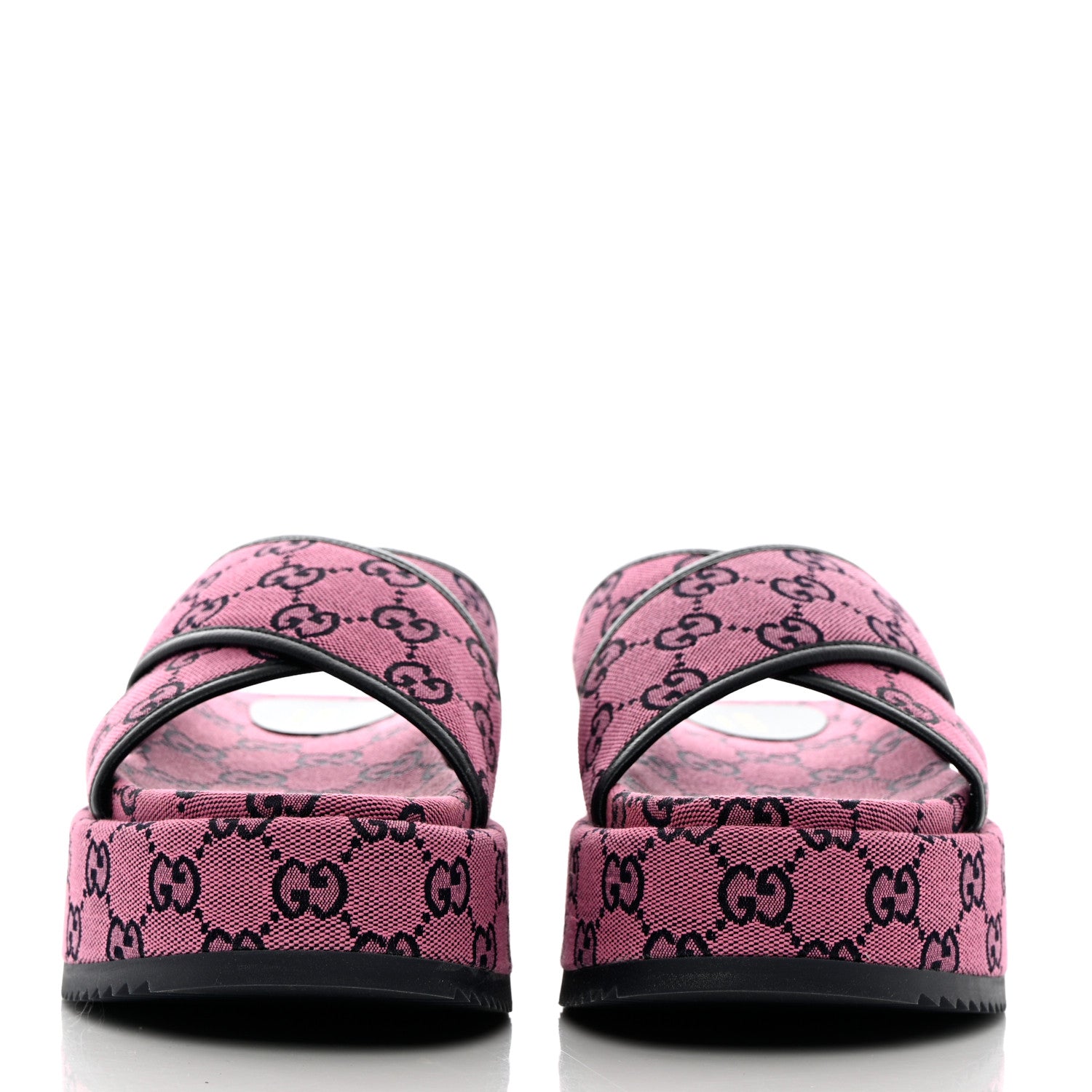 Gucci Monogram Multicolor Criss Cross Platform Slide Sandals 39 Pink Blue 2 of 9