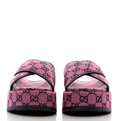 Gucci Monogram Multicolor Criss Cross Platform Slide Sandals 39 Pink Blue 2 of 9