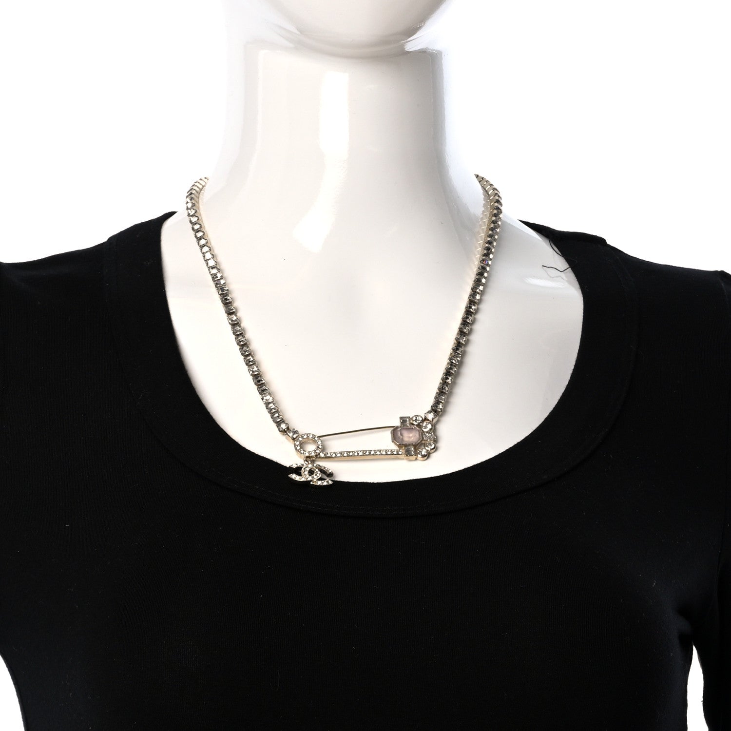 Chanel Crystal Pin Necklace Gold Pink 2 of 4