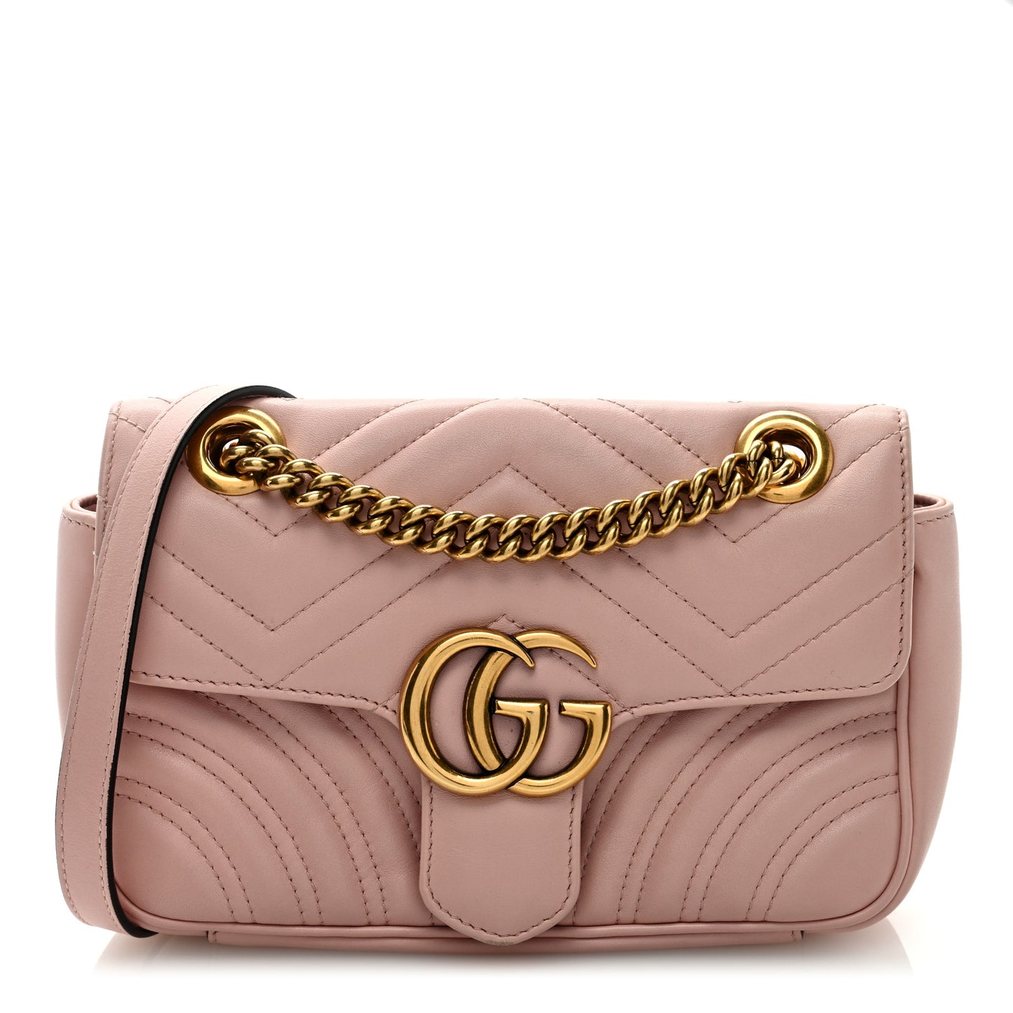 Calfskin Matelasse Mini GG Marmont Shoulder Bag Perfect Pink