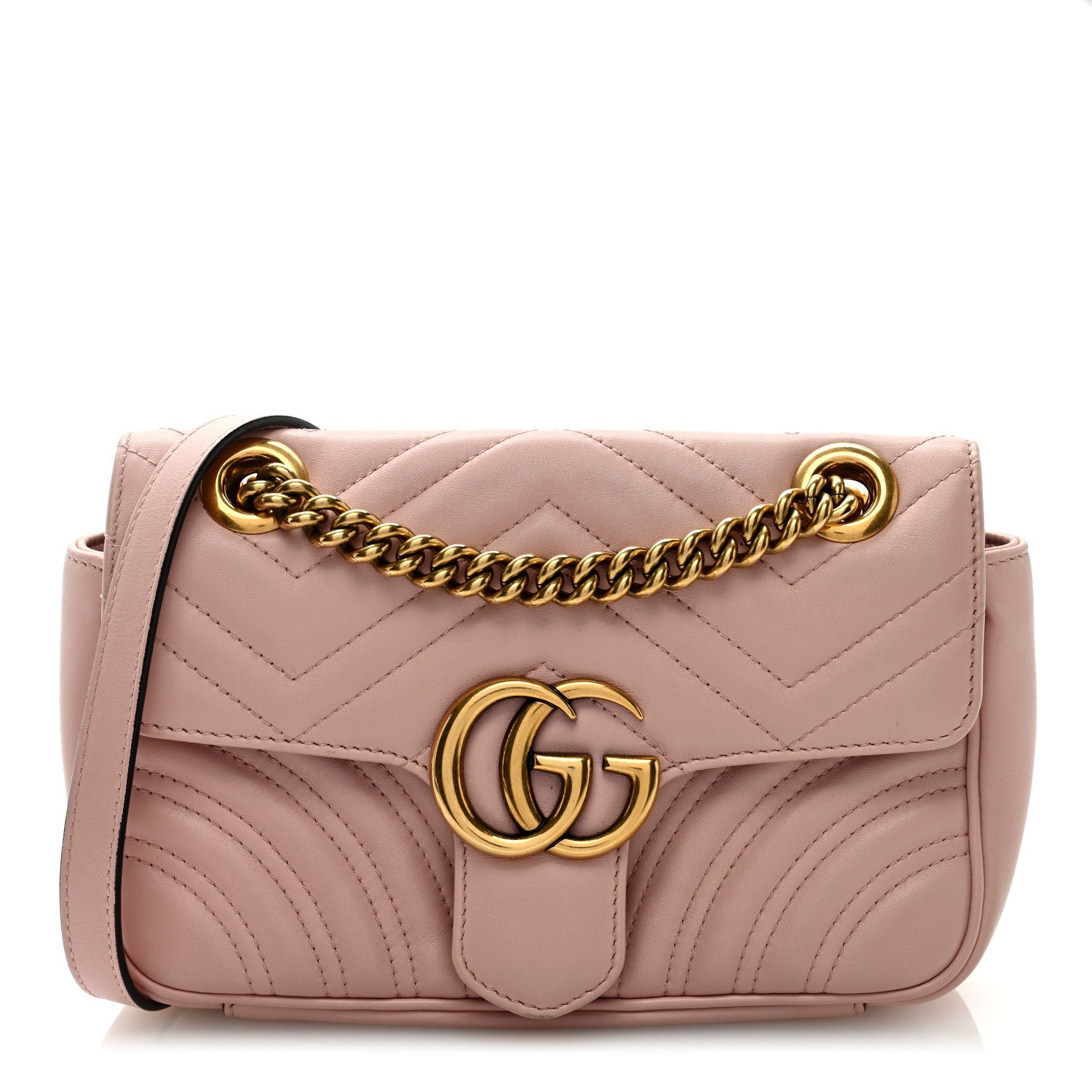 Gucci Calfskin Matelasse Mini GG Marmont Shoulder Bag Perfect Pink 1 of 9